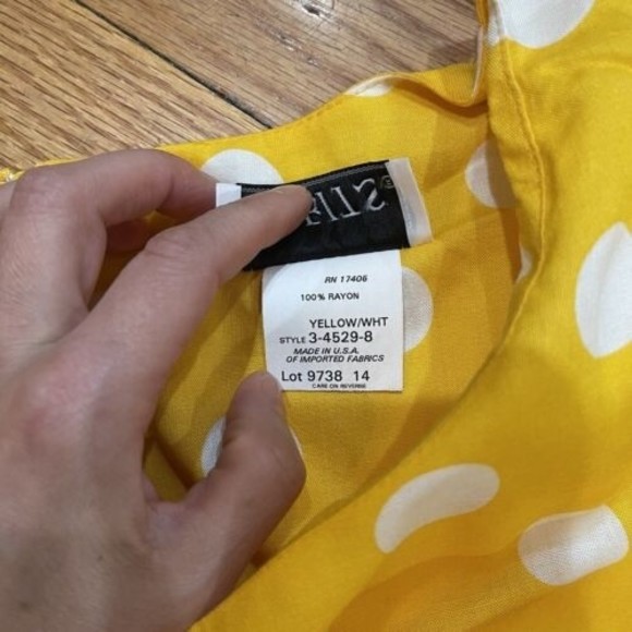 Vintage Retro Dress by Habits Size 14 Yellow Polka Dot Made in USA RUNS SMALL - Picture 10 of 16